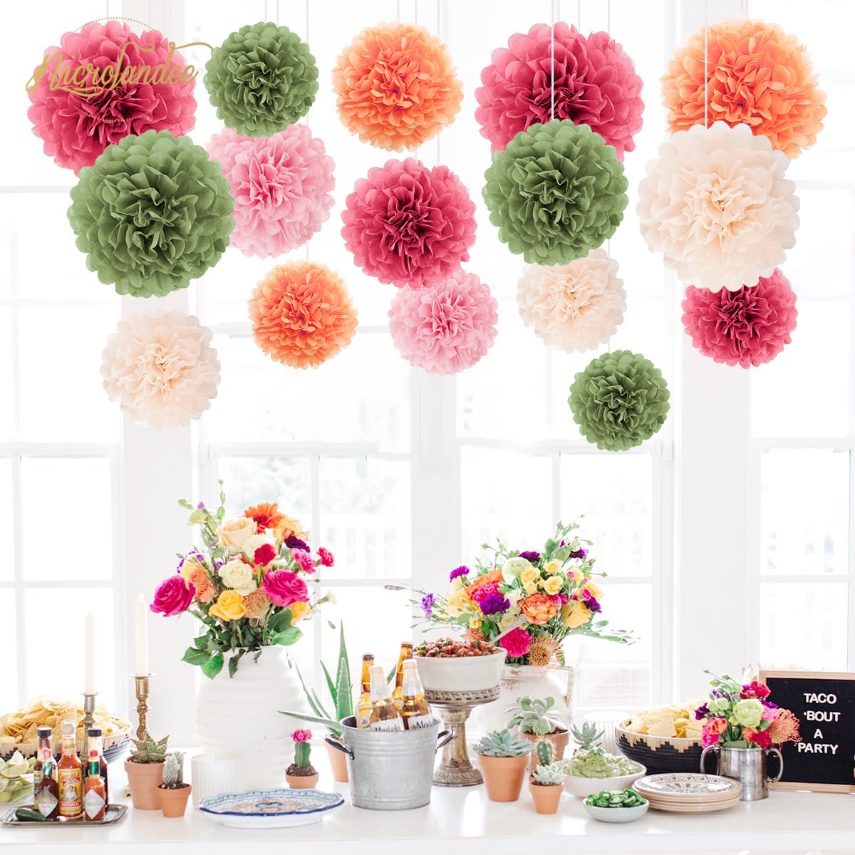 NICROLANDEE 16Pcs Tissue Paper Pom Poms for Parties