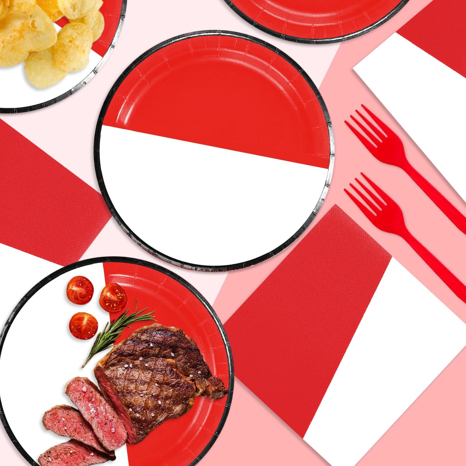 Cartoon Birthday Party Tableware Set 48Pcs Red White