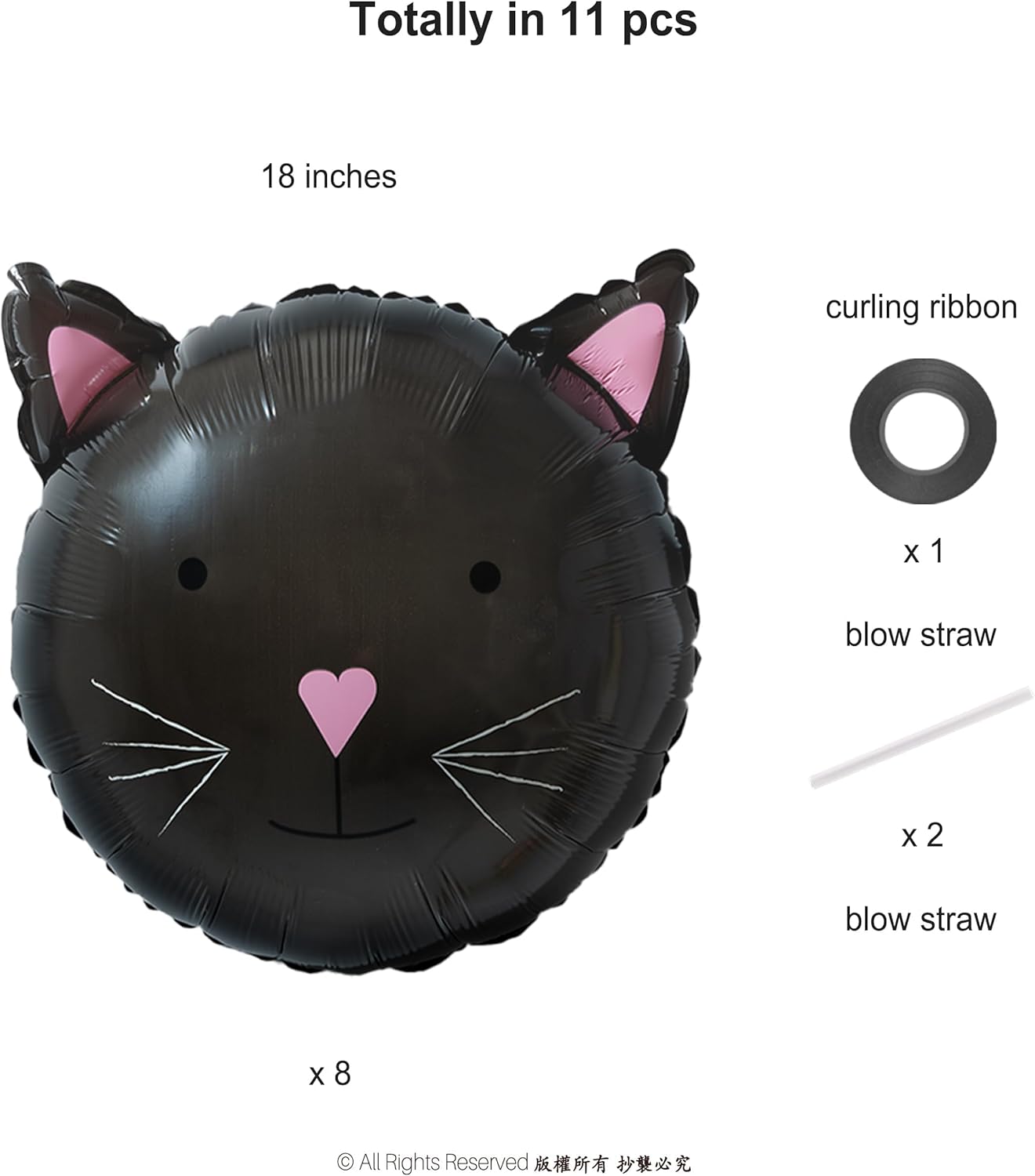 Cheerland Black Cat Foil Balloons 8pcs Halloween Decor