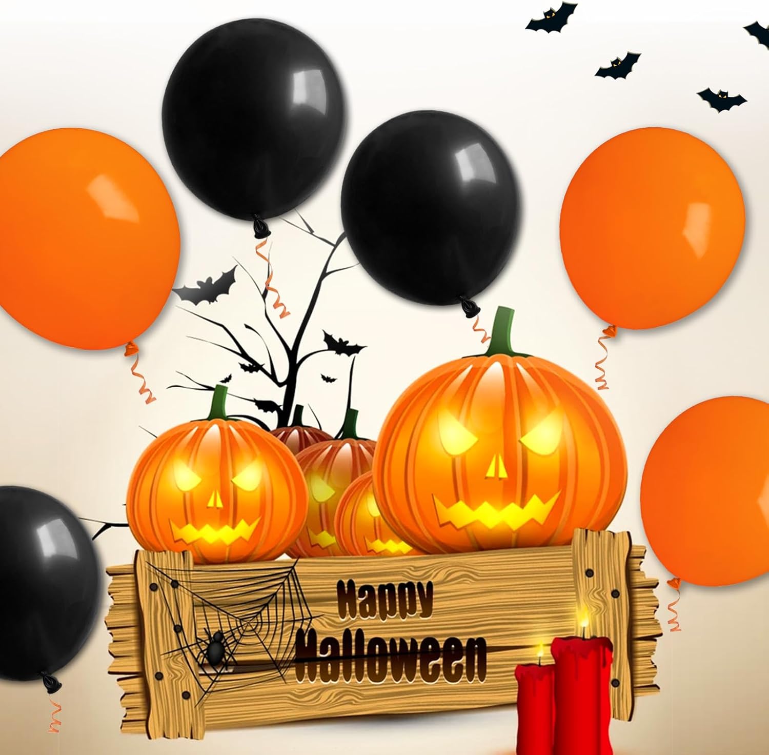 100 Pcs Black and Orange 12 Inch Halloween Balloons