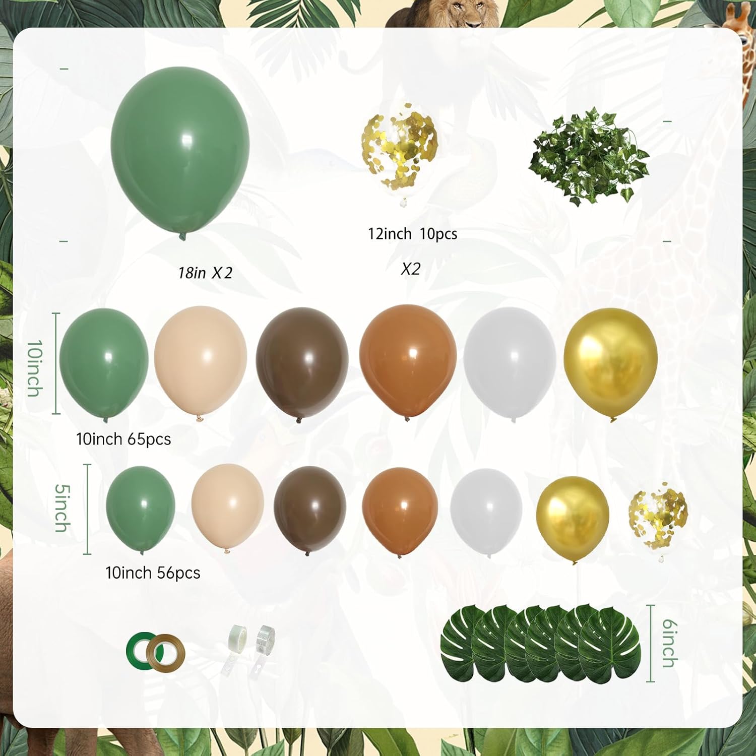 PERPAOL Jungle Safari Balloon Garland Kit 140pcs
