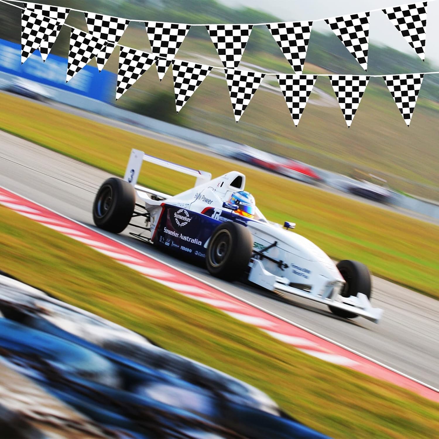 100 Ft Black and White Checkered Racing Banner Flags for Parties