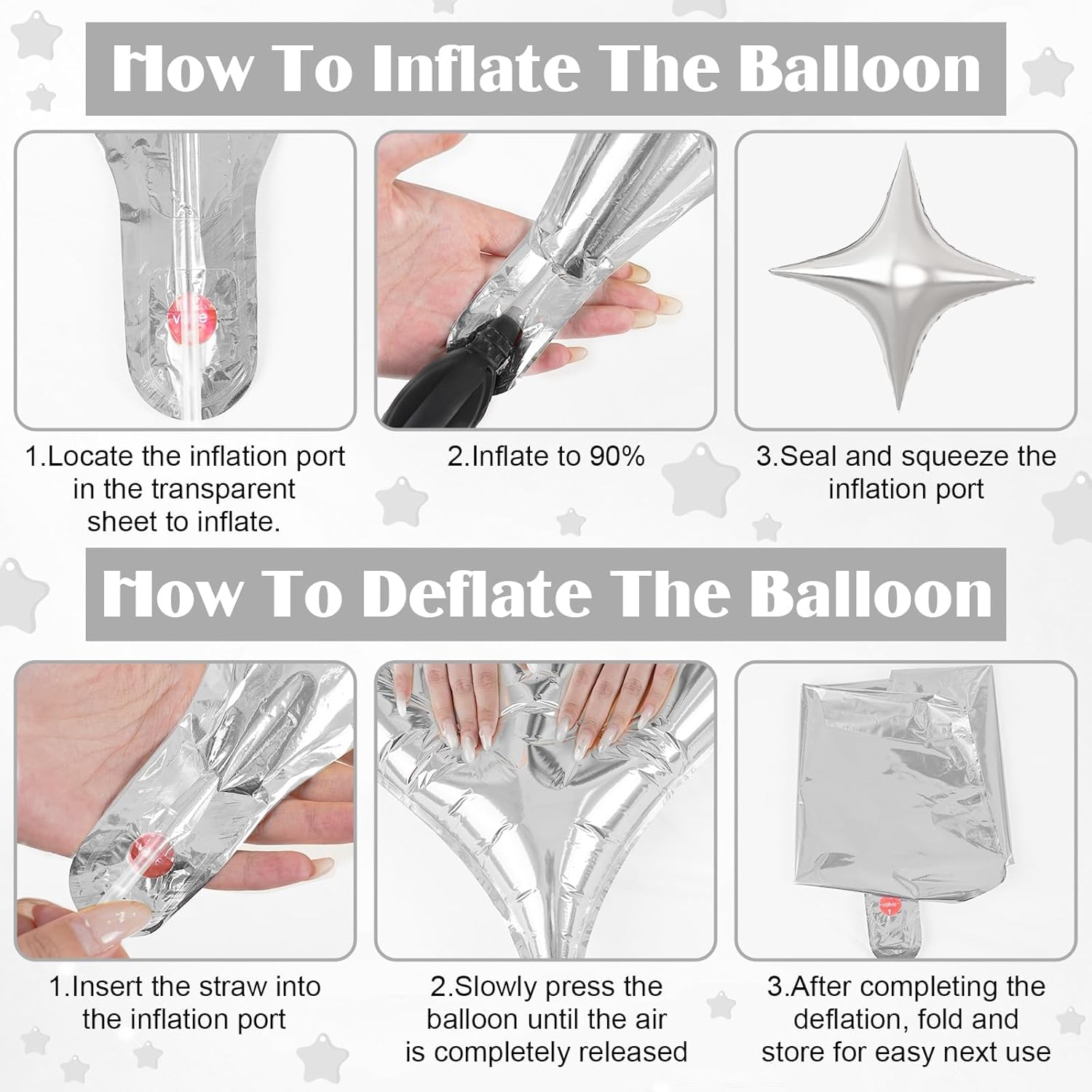 Silver Star Balloons 10PCS Four Angle Decorative Balloons