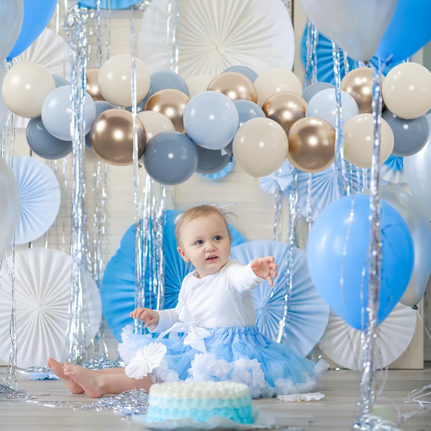 100pcs Dusty Blue Balloon Set with Ribbons