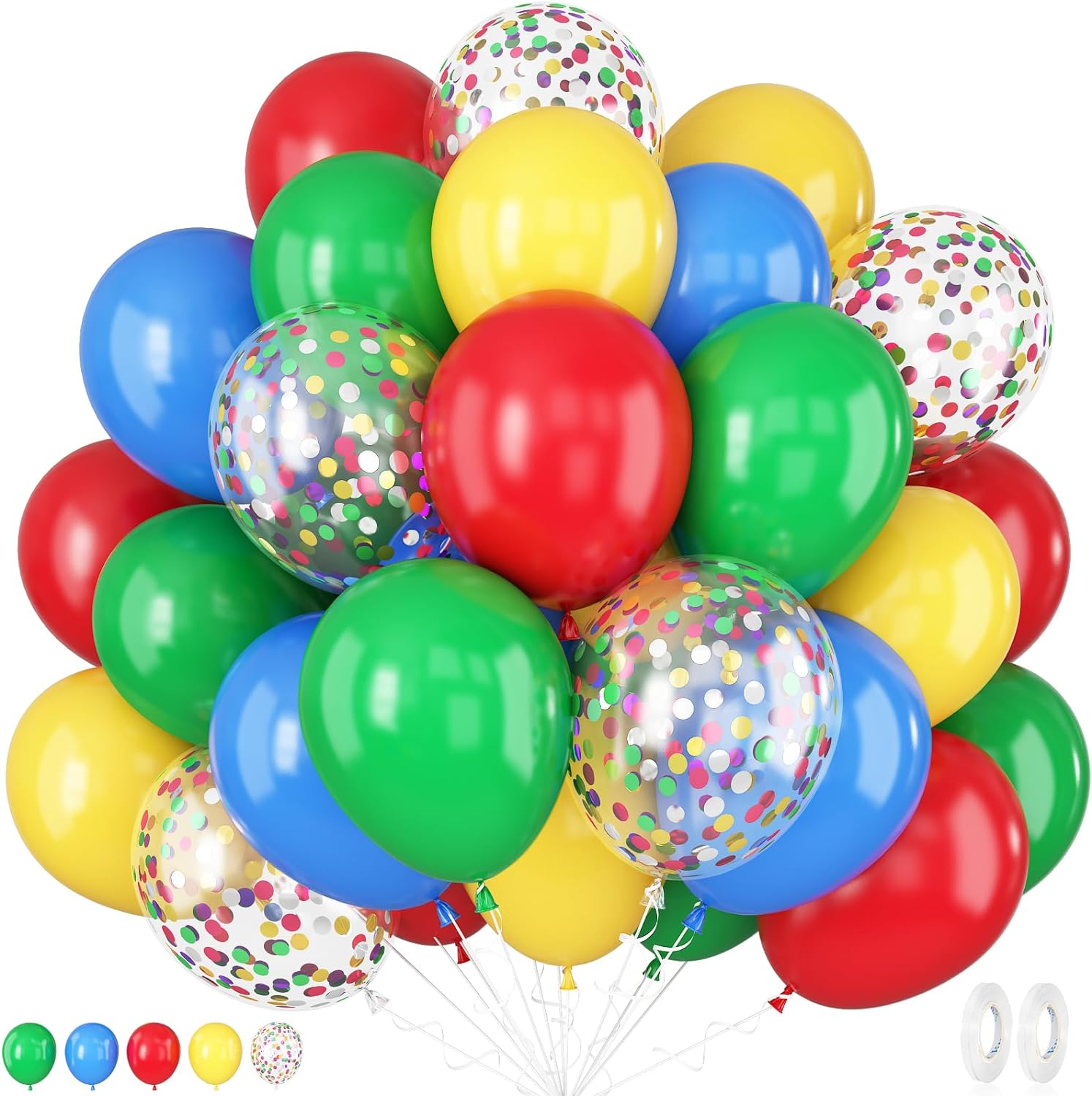 Red Yellow Blue Balloons with Confetti for Birthday Party