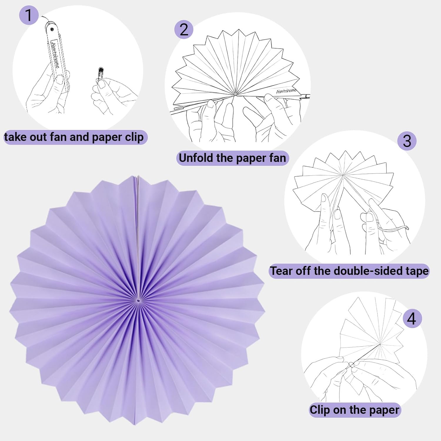 Purple Blue Green Paper Round Fan Decor Set of 12