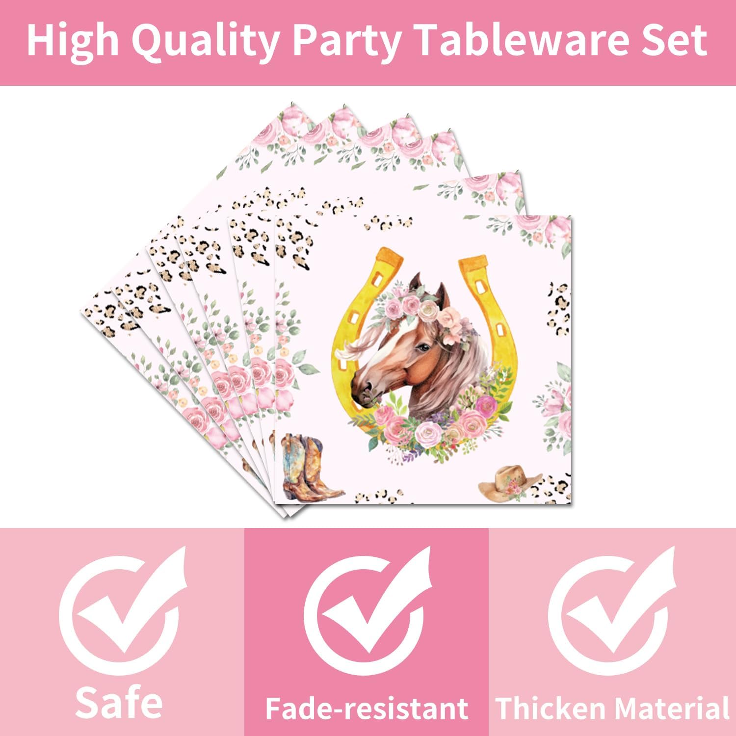 Horse Themed Party Tableware Set - 96 Pcs for 24 Guests