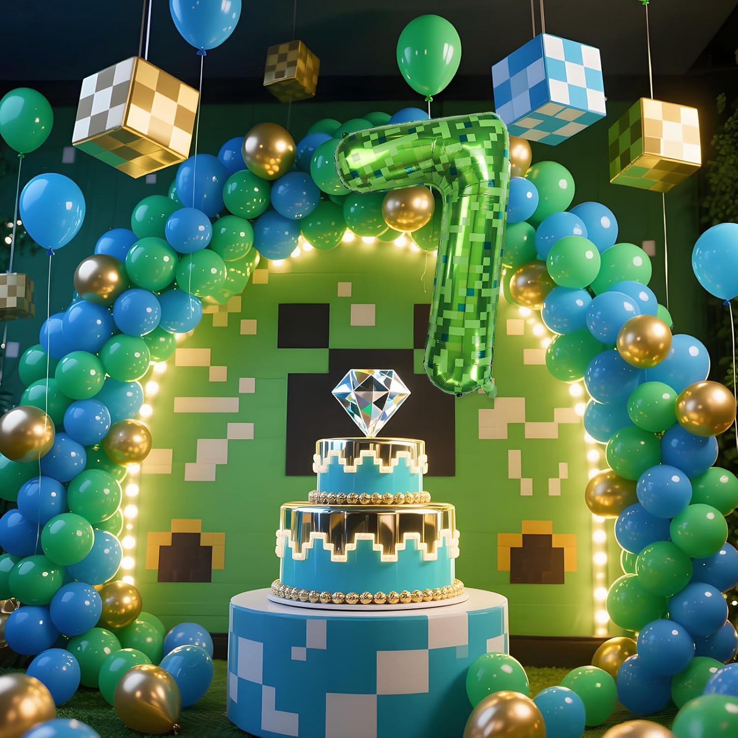 40 Inch Green Pixel Miner Number Foil Balloon