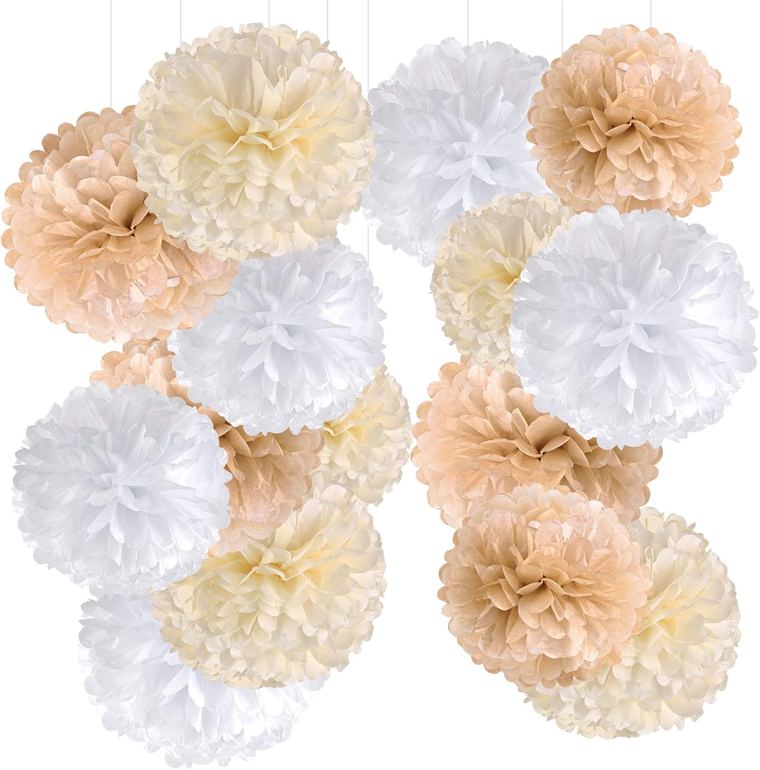 SUNBEAUTY 15 PCS Tissue Paper Boho Pom Poms Flowers Decorations