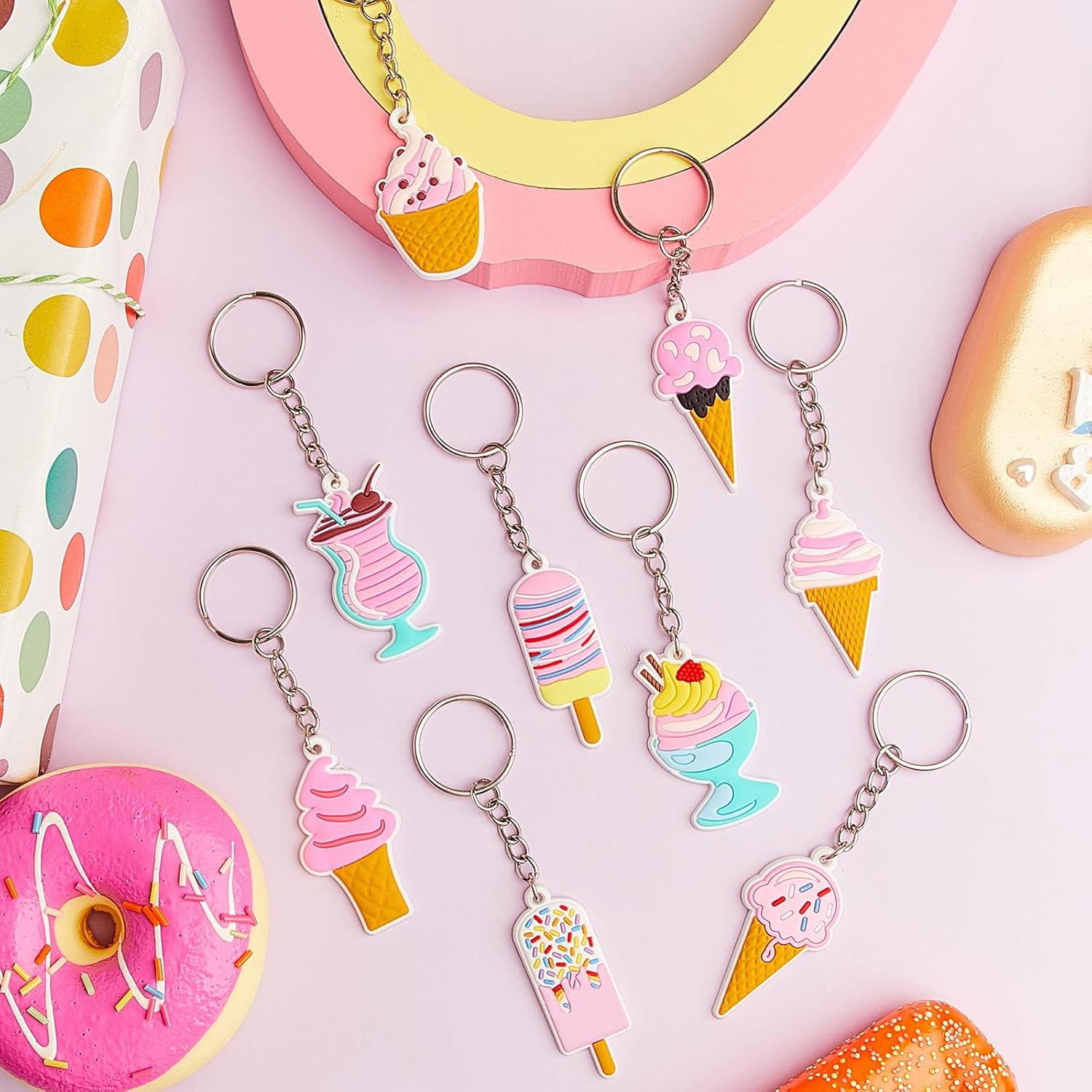 Sasylvia 36 Pcs Ice Cream Party Keychains