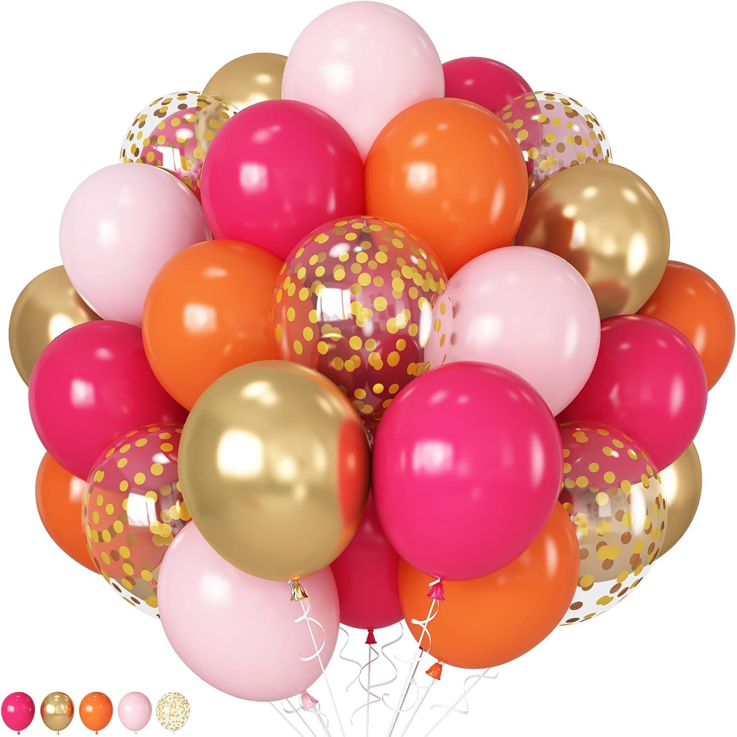 12 Inch Pink and Orange Balloons with Gold Confetti
