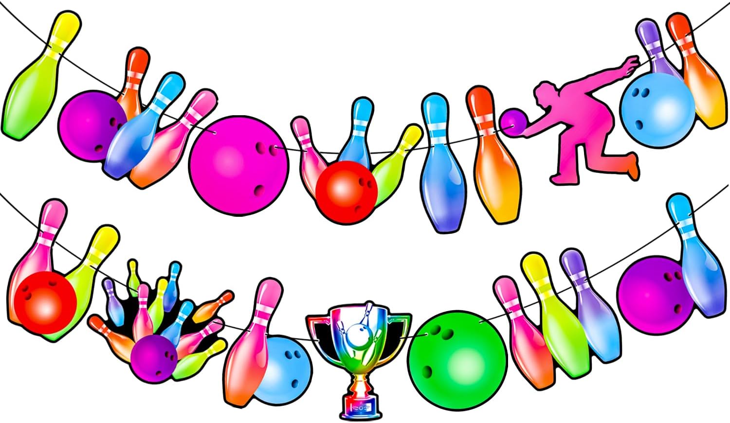 Neon Bowling Party Banners 2PCS Rainbow Birthday Decorations