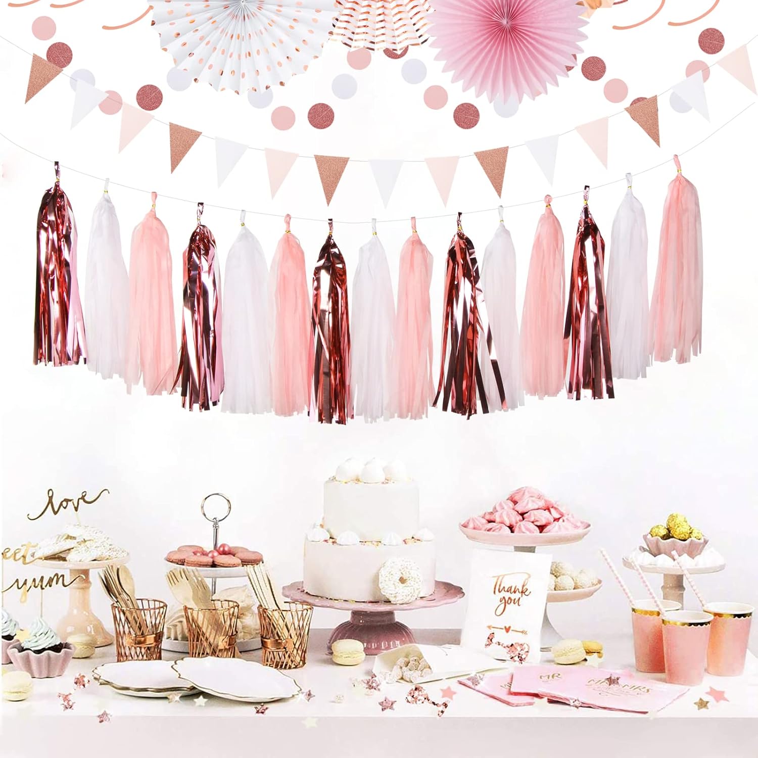 Rose Gold Pink White Party Decorations 33pcs