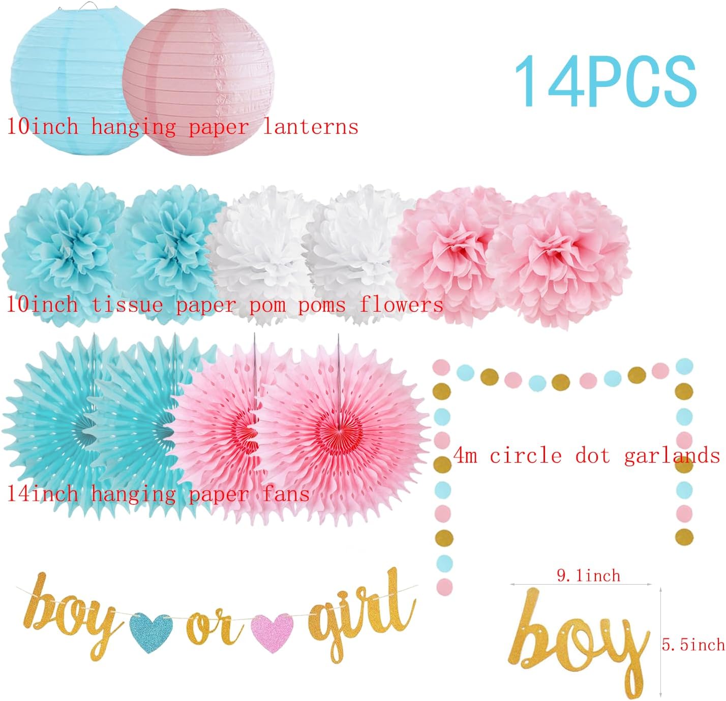 Gender Reveal Decorations with Glitter Letters and Heart Banner