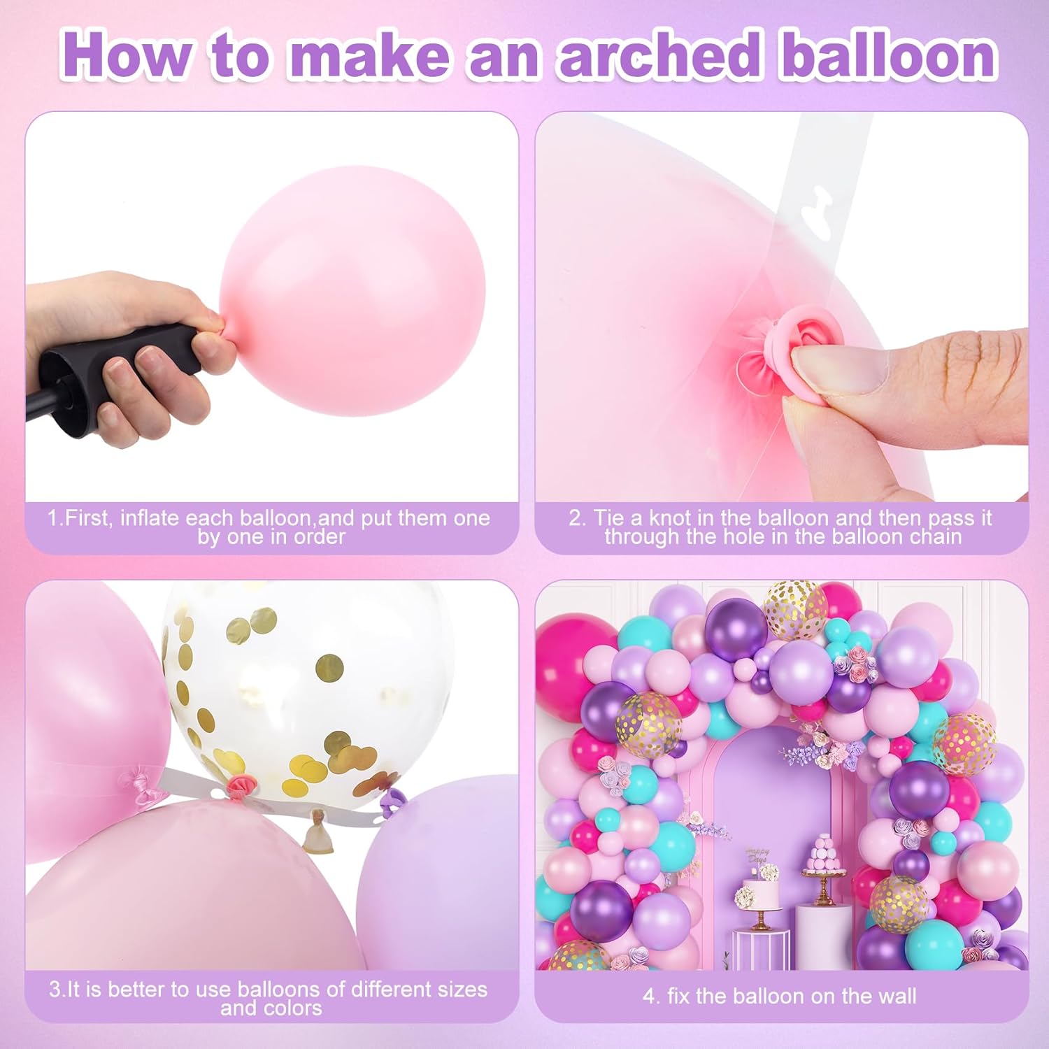 Ouddy Life 162Pcs Pink Purple Balloon Arch Kit