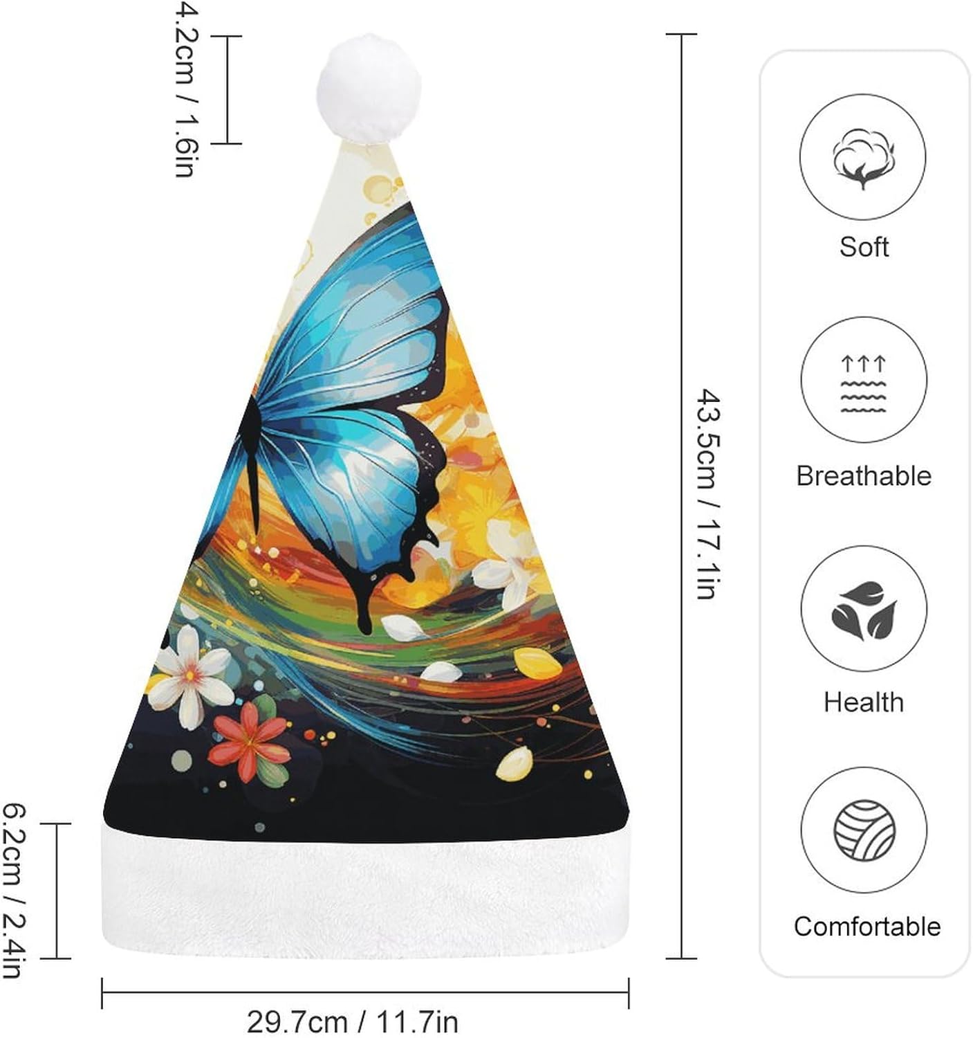 Colorful Santa Hat with Butterfly Christmas Headwear