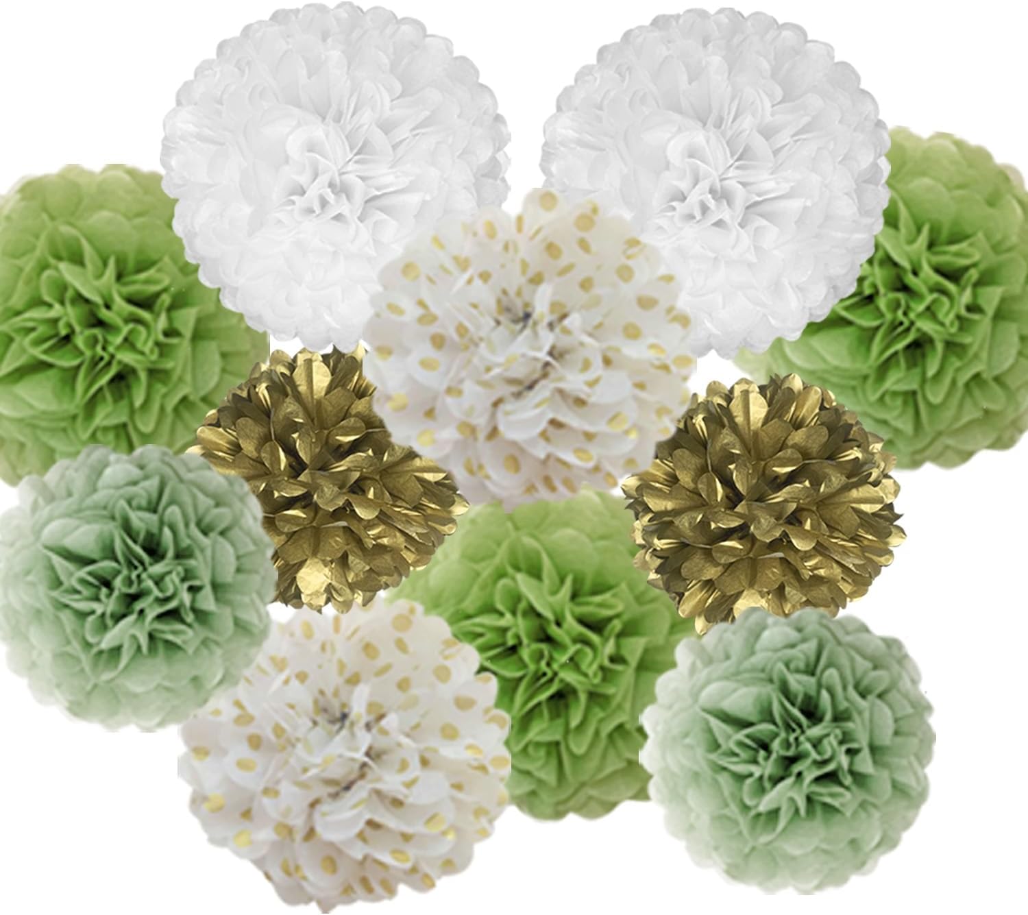 Kuailaihai 12pcs Sage Green Paper Pom Poms Set