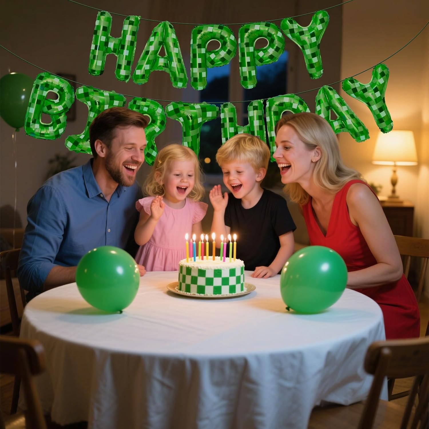 Green Pixel Birthday Banner Decorations Kit