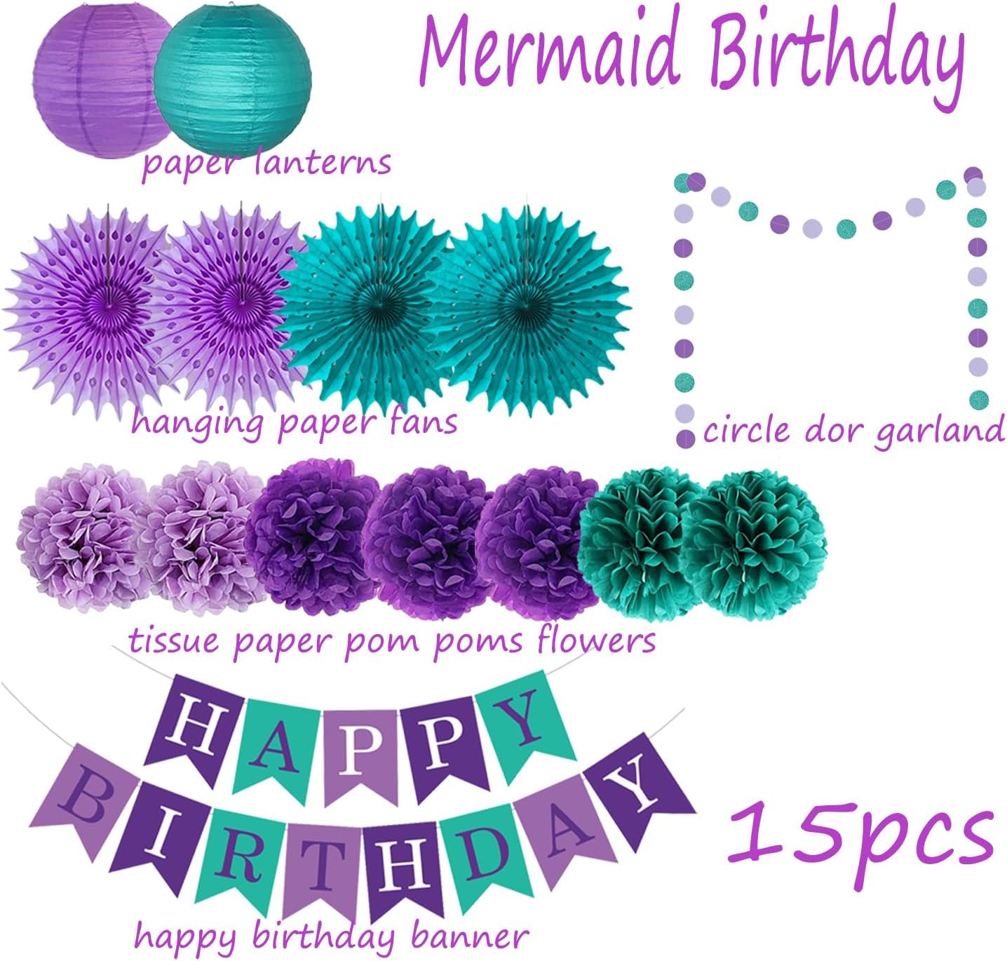 Teal Purple Lavender Mermaid Party Decorations Set