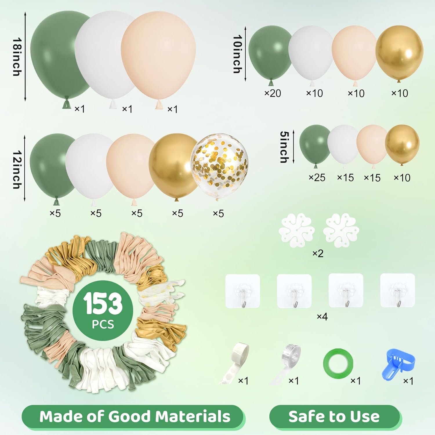 Amandir 153pcs Sage Green Balloon Garland Kit
