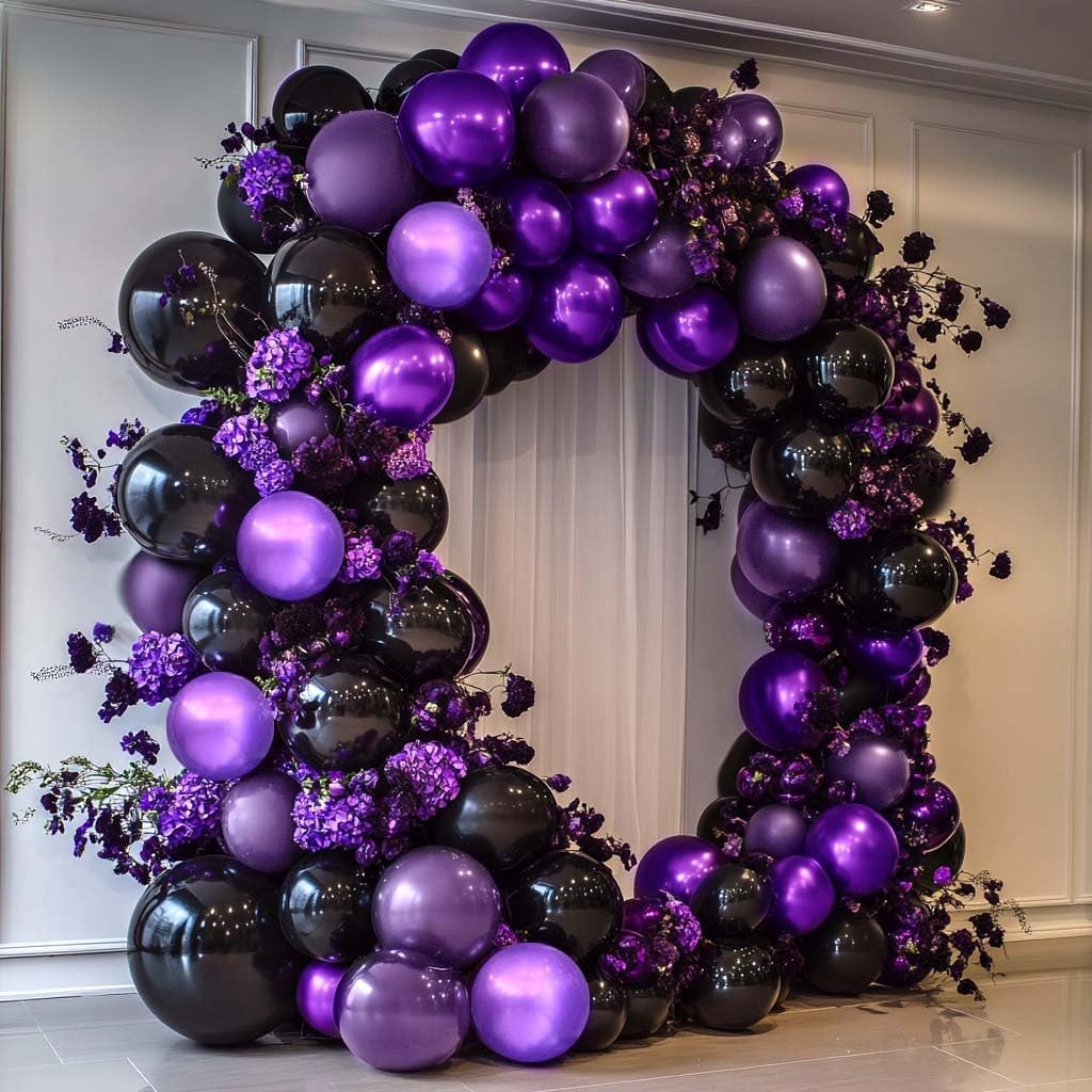 Double Stuffed Purple Black Balloon Garland Kit