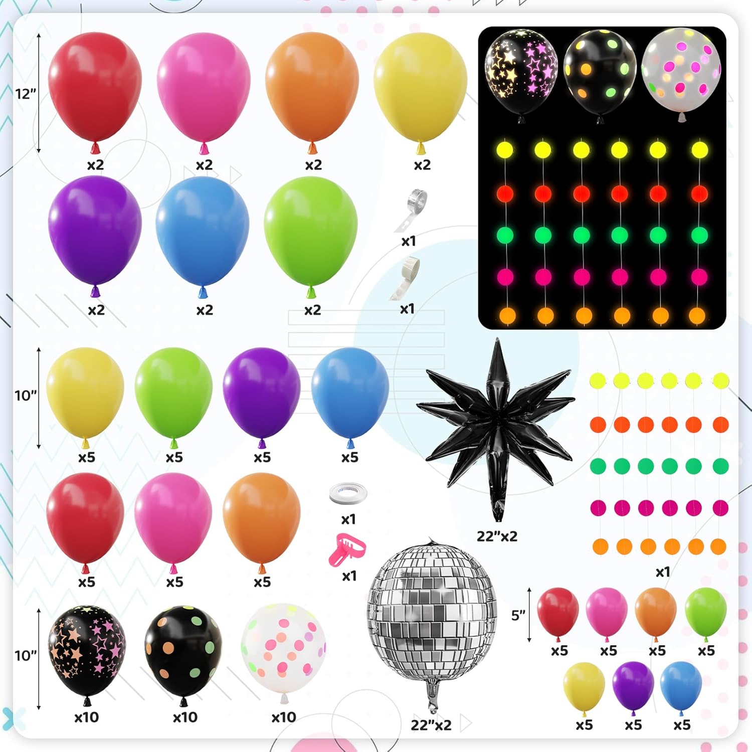 Amandir Neon Glow in the Dark Party Decor Kit
