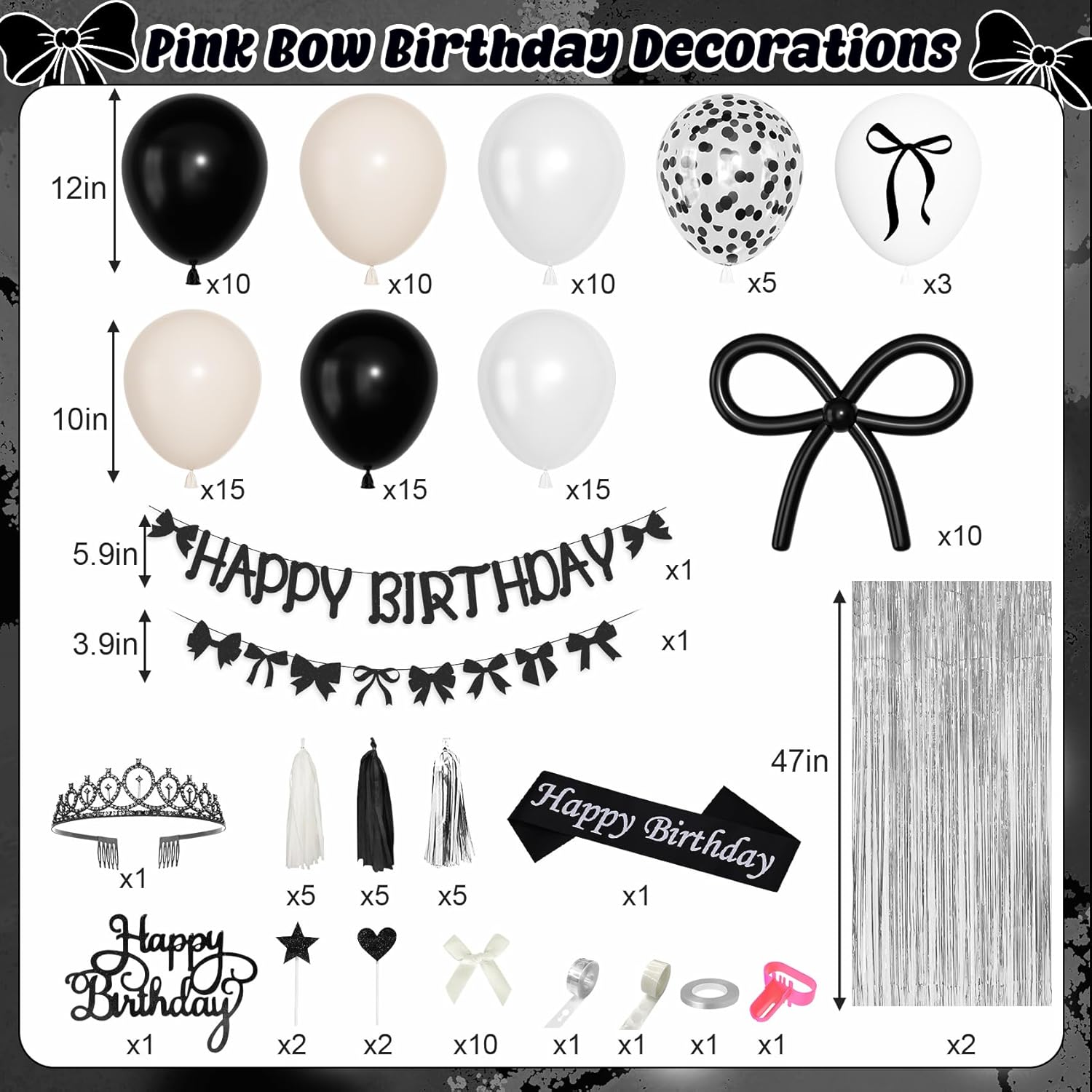 Ouddy Life Black Bow Birthday Decorations