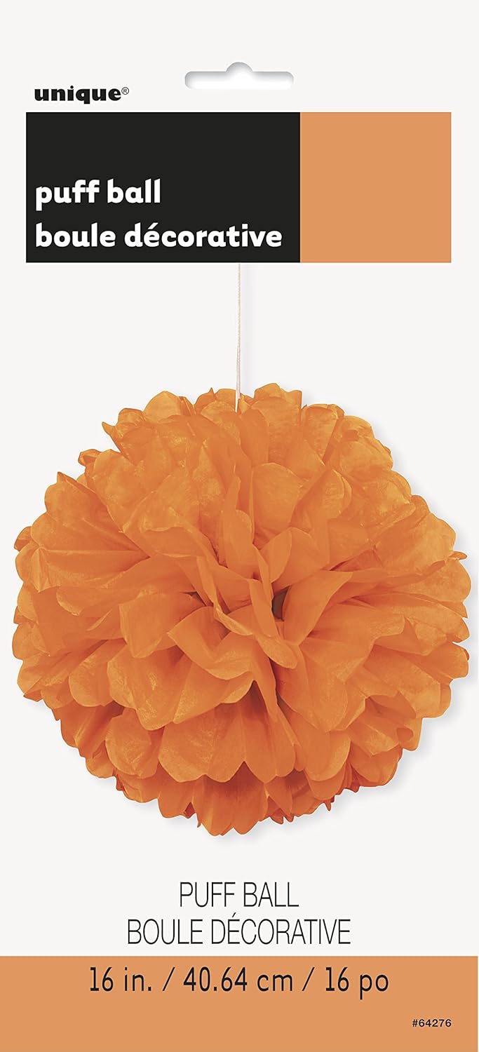 Orange Solid Hanging Tissue Pom Pom - 16 Inch 1 Count
