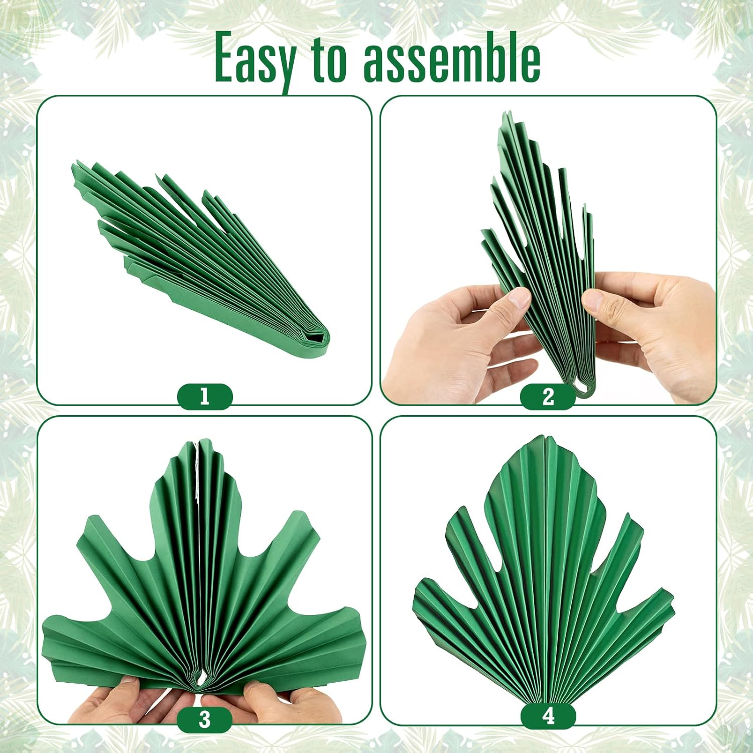 Green Pale Yellow Leaf Paper Fan Set for Decorations