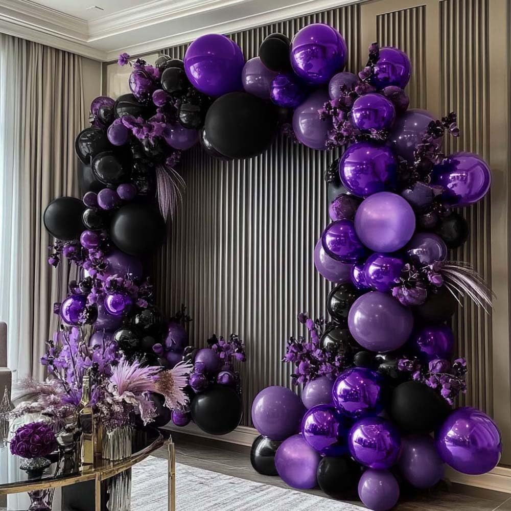 Double Stuffed Purple Black Balloon Garland Kit