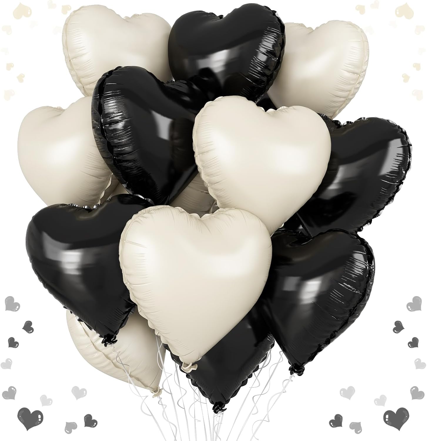 Vibzox Black White Heart Balloons 12PCS 18 Inch Foil Balloons