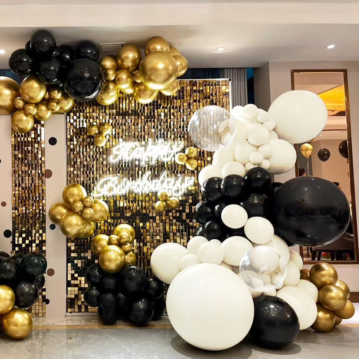 MOXMAY White Sand Black Balloons Arch Kit 151Pcs
