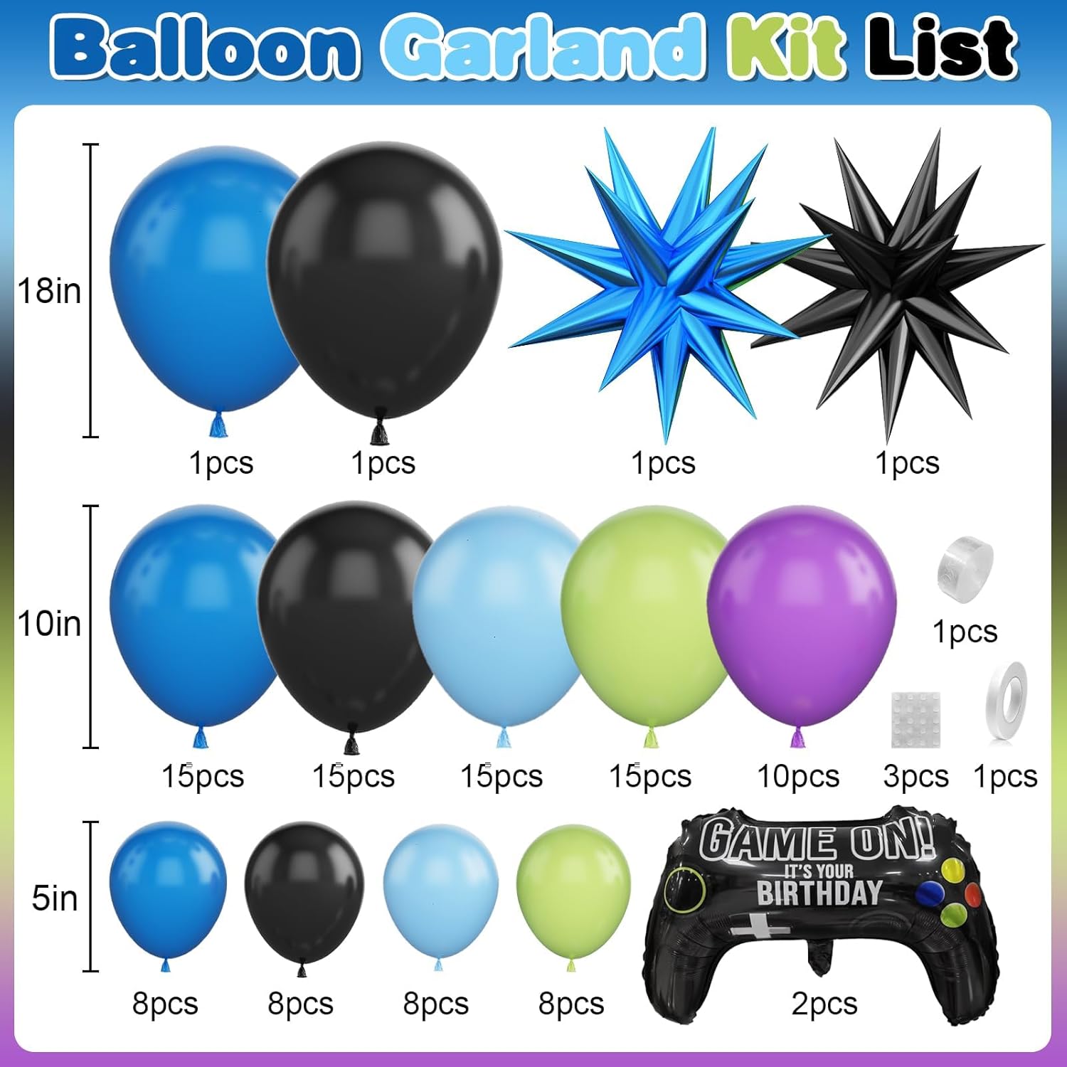 Video Game Balloon Arch Garland Kit with 2Pcs Game Handle Foil Balloons