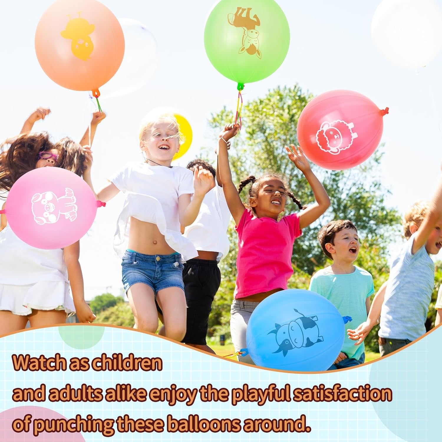 36 Pcs Farm Animals Punch Balloons with Handle