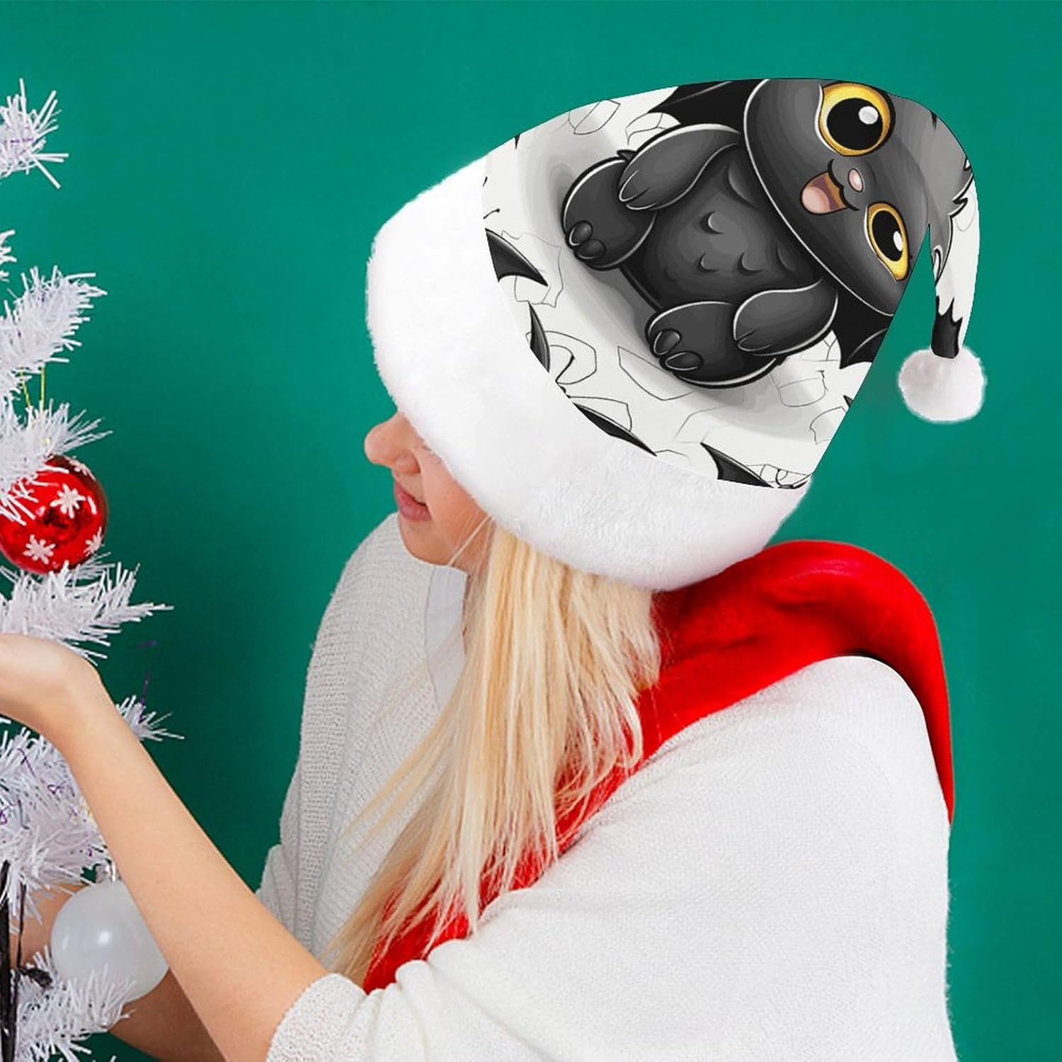 Santa Hat Cute Bat Christmas Hat for Adults