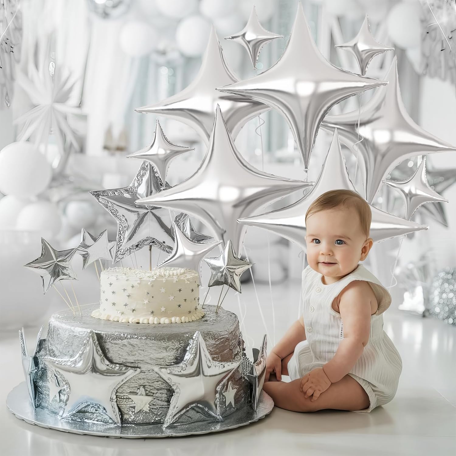 Silver Star Balloons 10PCS Four Angle Decorative Balloons