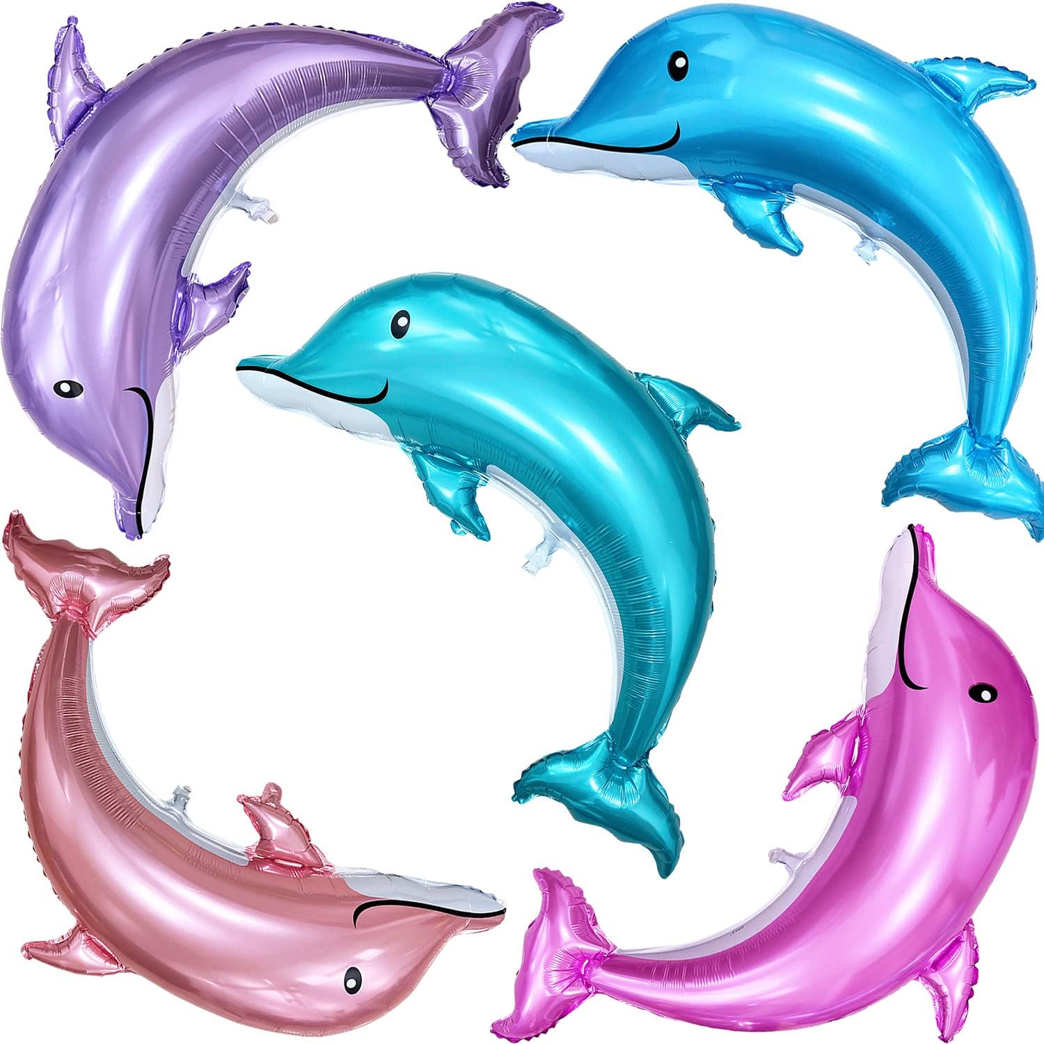 Timecity Large Dolphin Foil Balloons 5pcs Ocean Animal Decorations