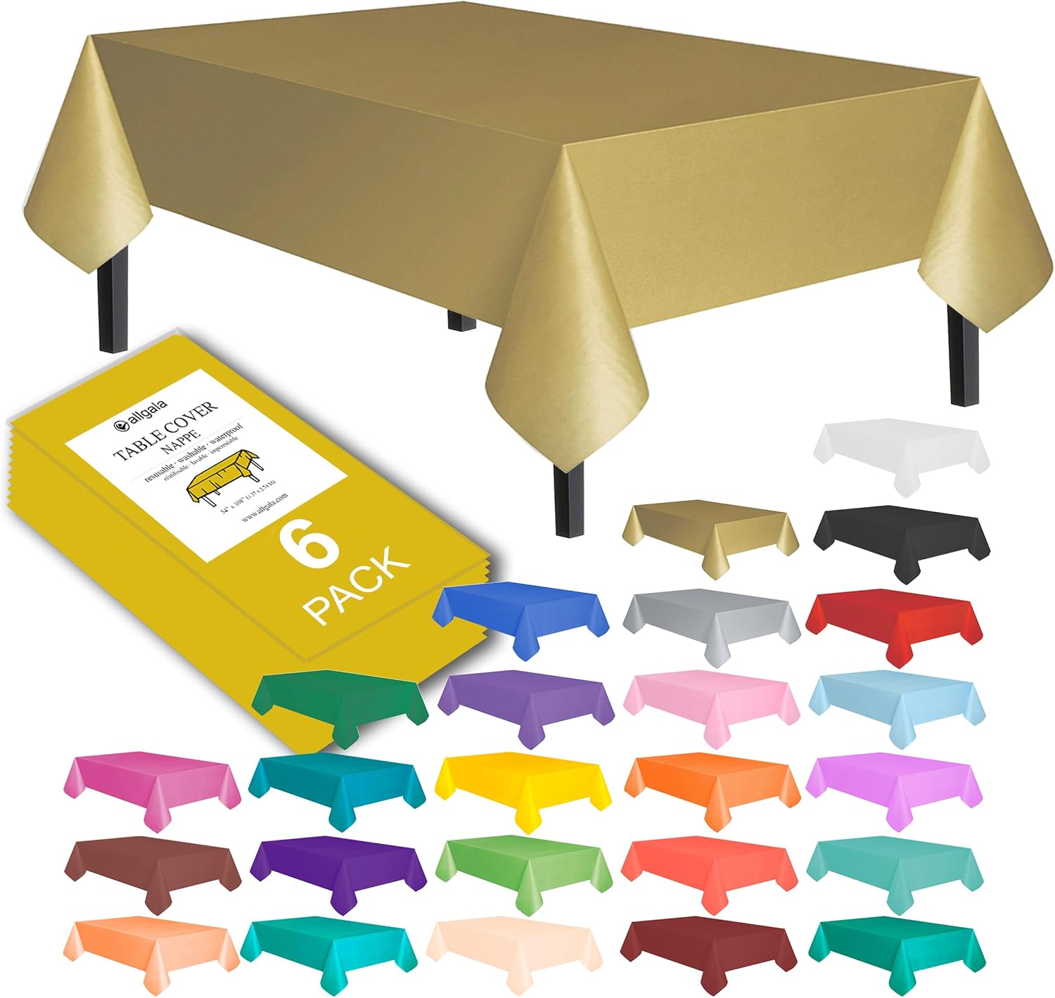 Allgala Waterproof Disposable Tablecloth 6PK 54x108 Gold