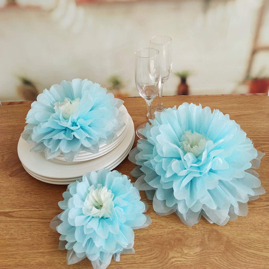 Mybbshower 9pcs Mixed Tissue Paper Pom Poms Decorations