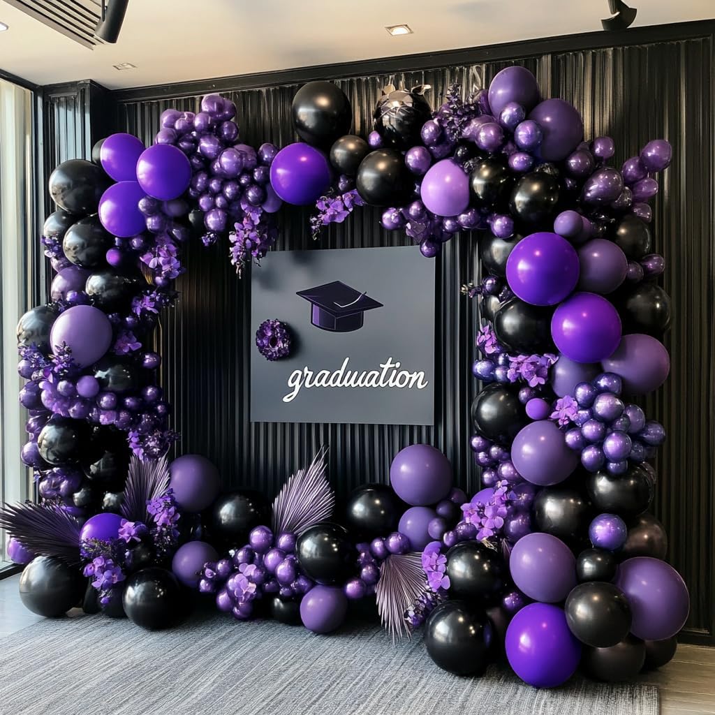 Double Stuffed Purple Black Balloon Garland Kit