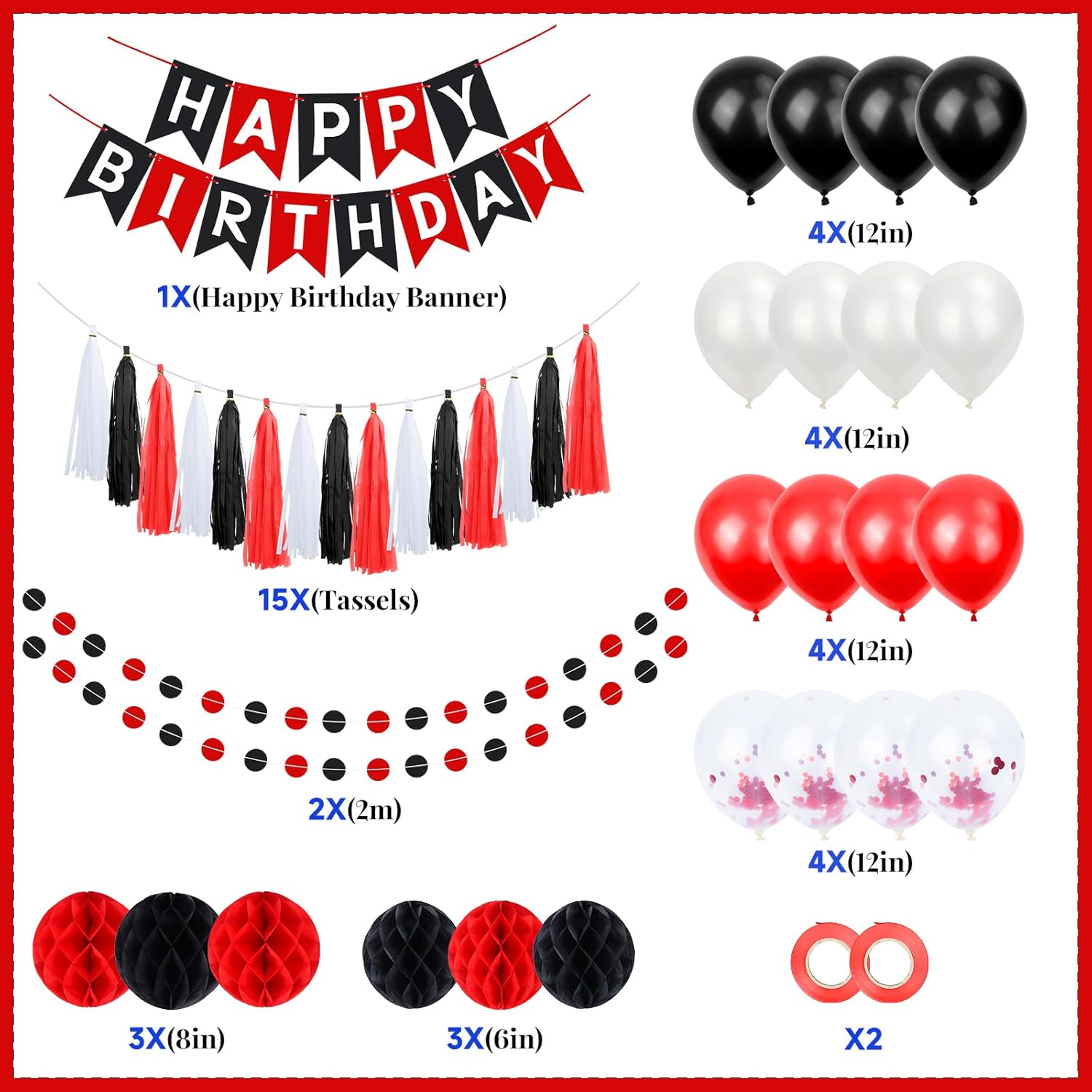 Black and Red Birthday Decorations Set - Party Decor for All Ages