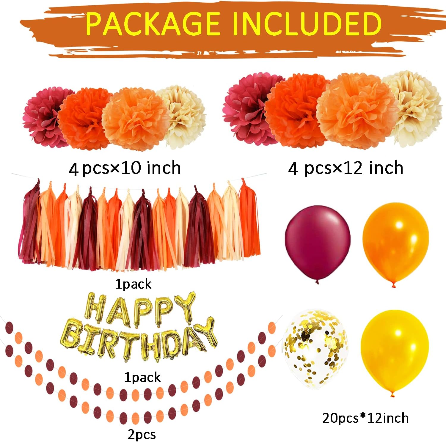 Fall Birthday Balloons with Burgundy Gold Orange Decor