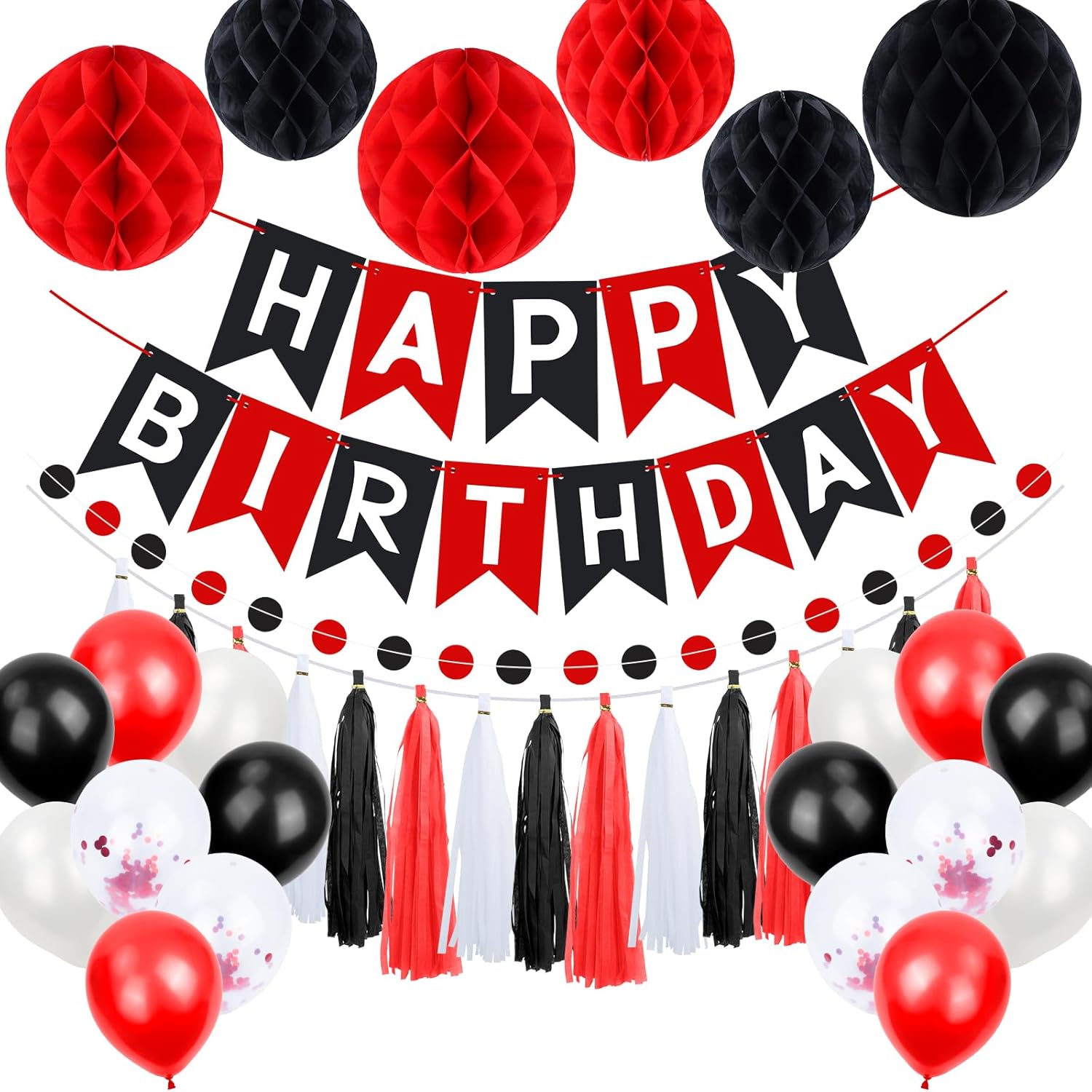 Black and Red Birthday Decorations Set - Party Decor for All Ages