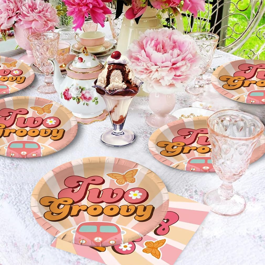 40PCS Two Groovy Boho Party Tableware Set