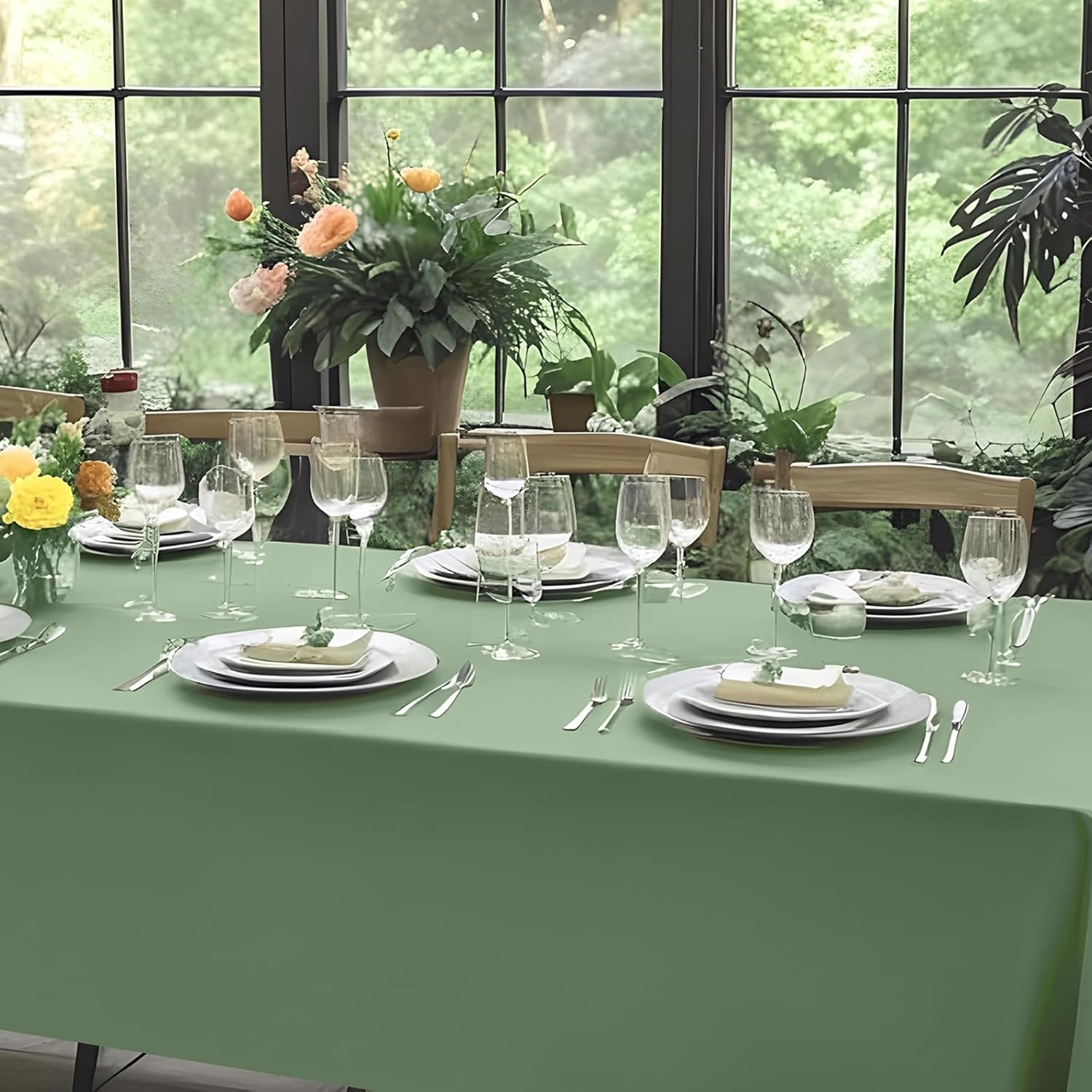 3Pcs Sage Green Plastic Tablecloths for Rectangle Tables 54x108 Inch