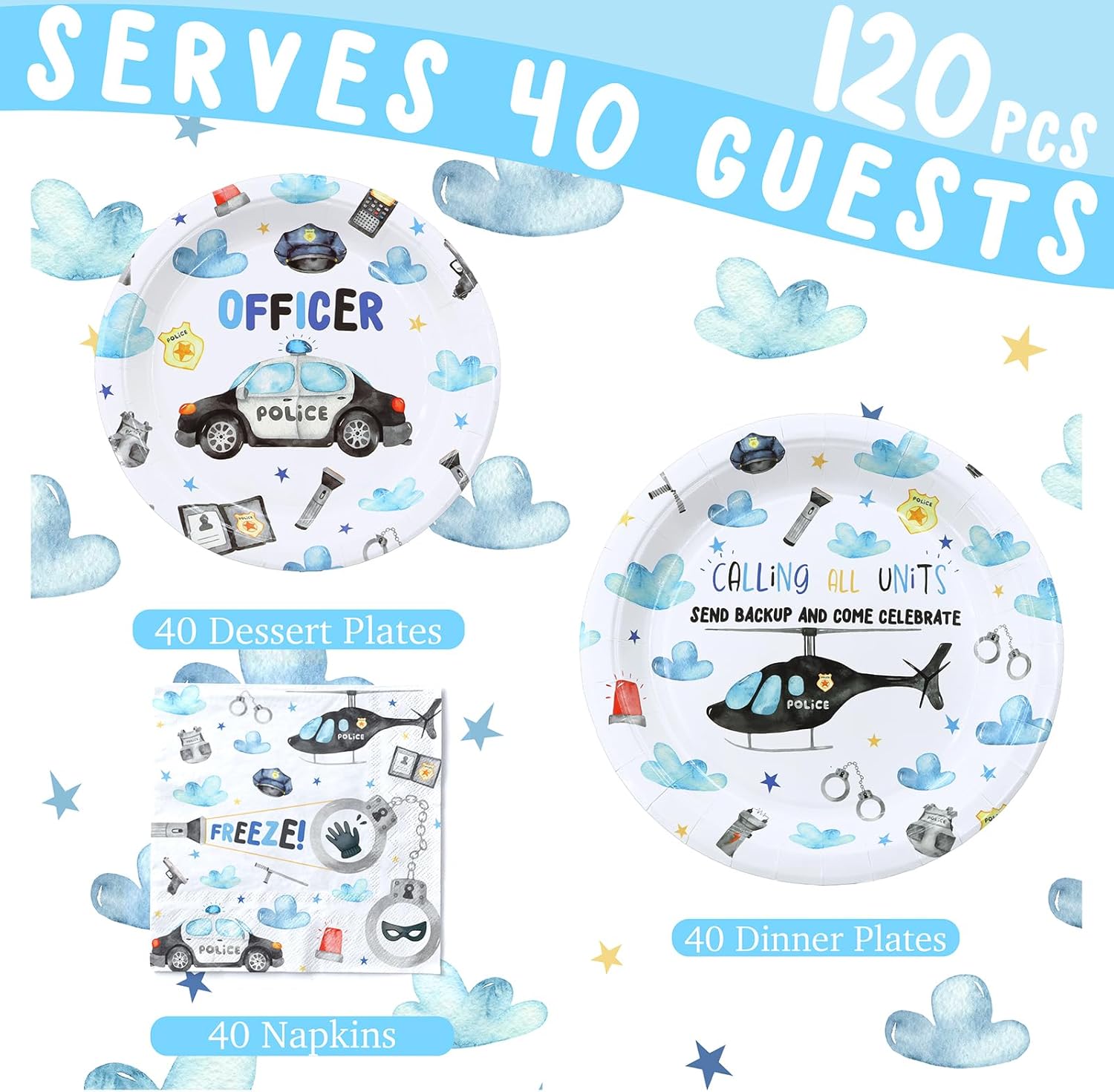 Police Birthday Party Decorations Set for 40 Guests
