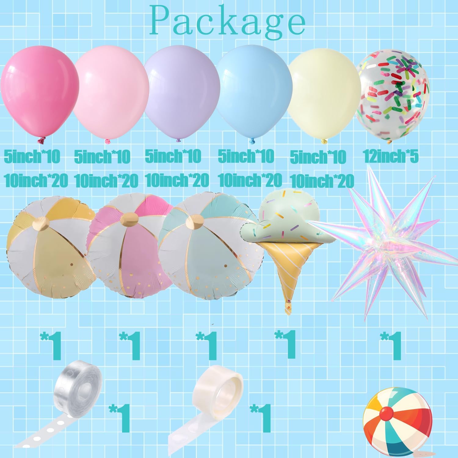 PageebO 159Pcs Rainbow Beach Balloons Pool Party Decorations