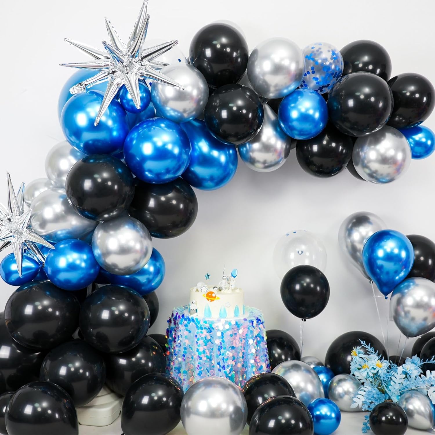 Blue Silver Black Balloon Arch Kit for Party Decorations