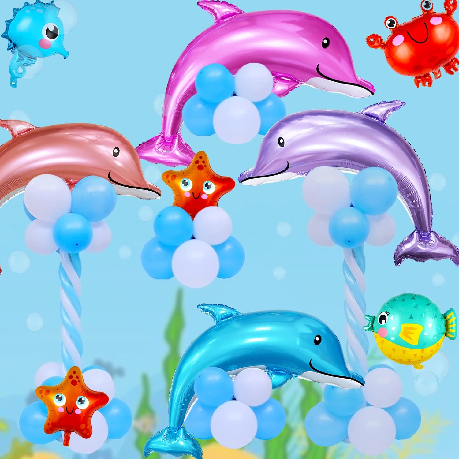 Timecity Large Dolphin Foil Balloons 5pcs Ocean Animal Decorations