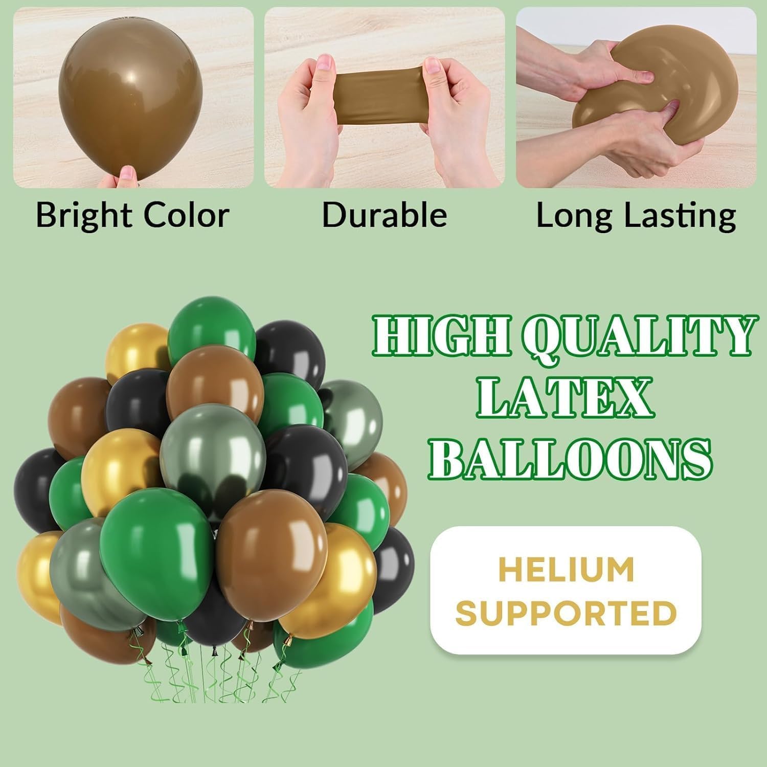 TAOYE 12 Inch 60 Pcs Green Brown Balloons Set